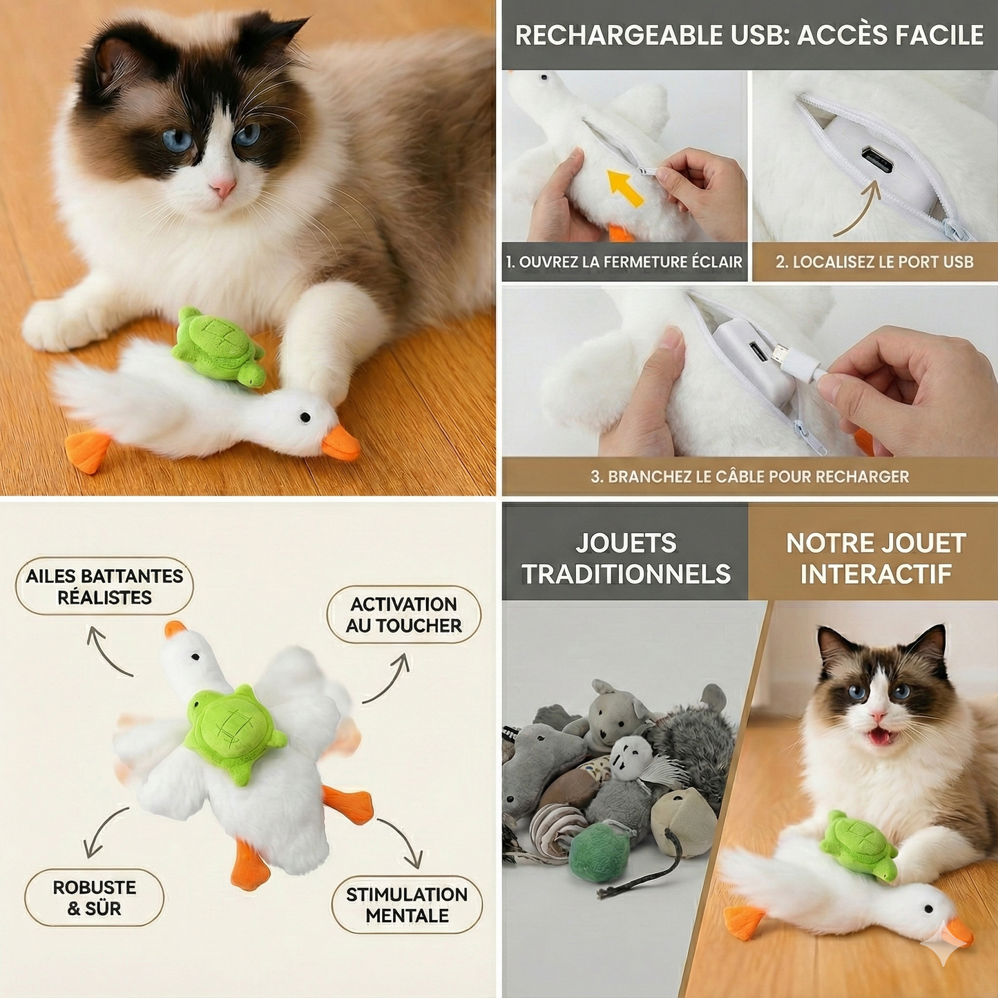 Oiseau en Peluche électrique avec Ailes battantes - Jouet pour Chat